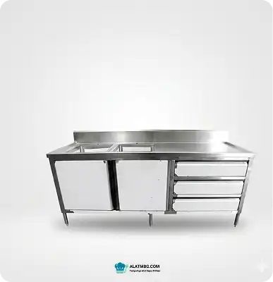 Cabinet Sink Stainless | 2 Bowl – 3 Drawer With Drainboard