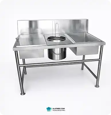 Meja Dusting Stainless Steel 2 Bak Meja Penepungan Fried Chicken