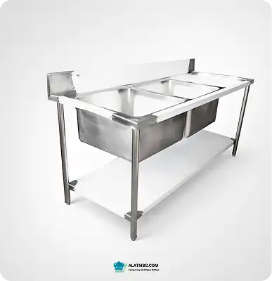 Meja Sink Stainless 2 Bowl – 2 Shap With Drainboard
